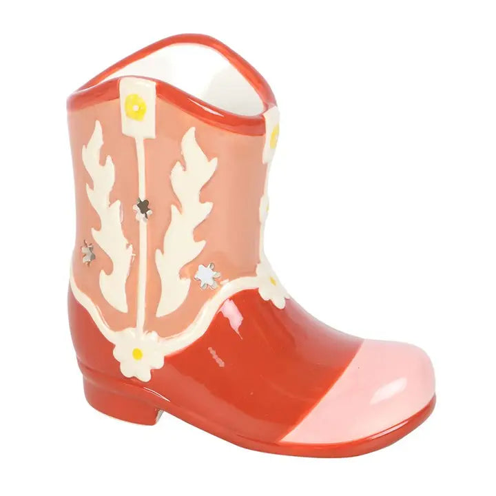 Brûleur d'huile et chauffe-cire en forme de botte de cow-boy rose
