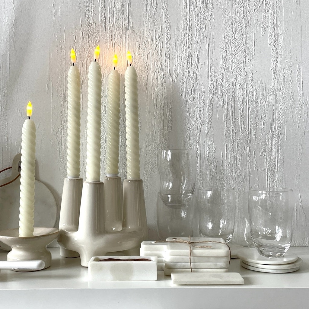 2 bougies LED Flambeaux cire naturelle ivoire D2,4 H25cm