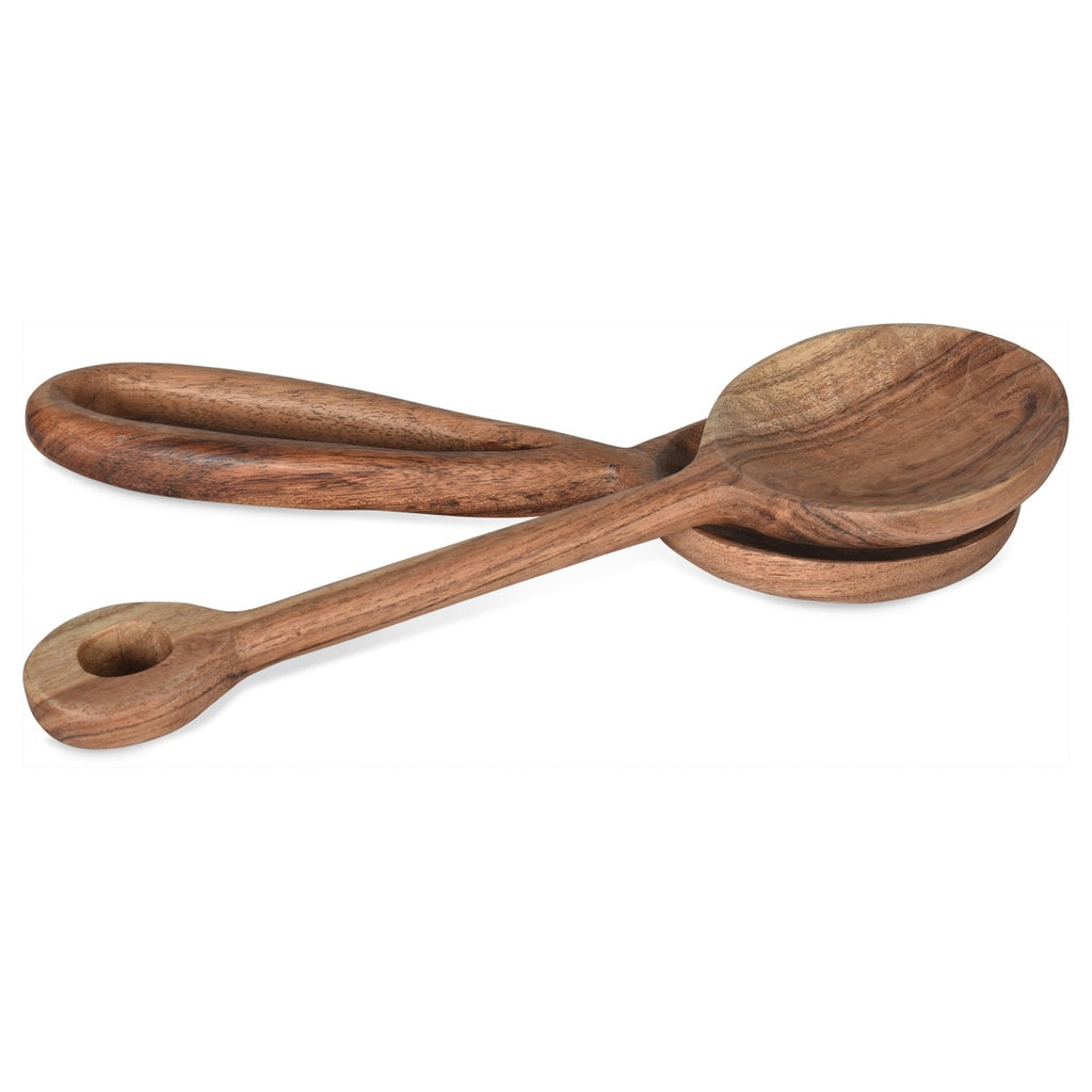 Couverts à salade martelé bois L25 P8 H1,5cm