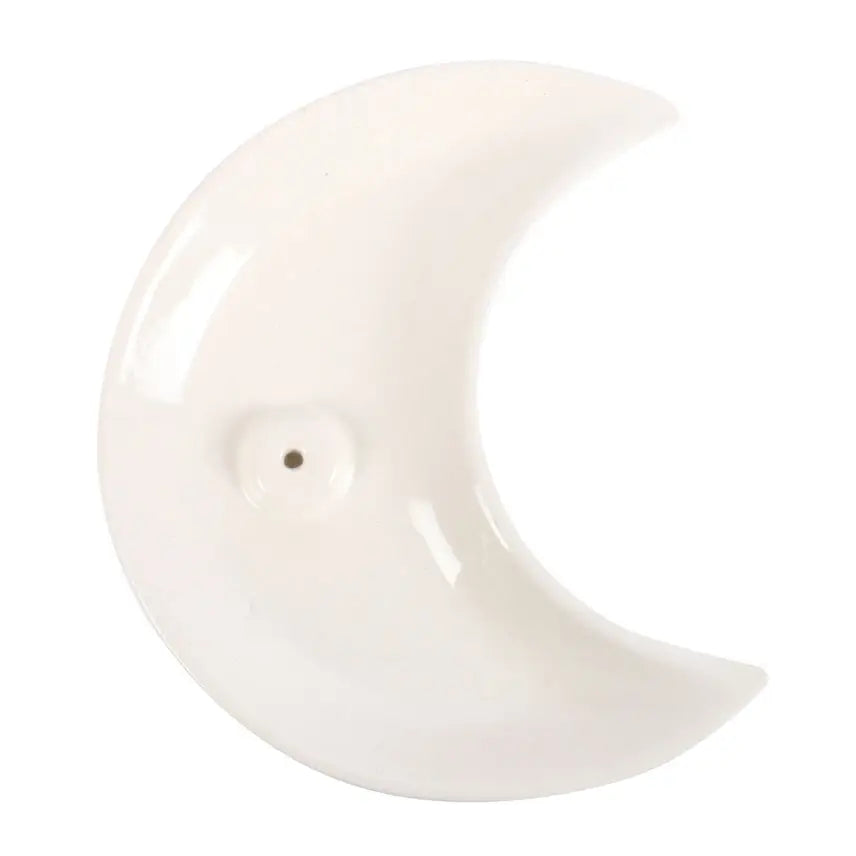 Porte-encens en céramique en forme de croissant de lune blanc