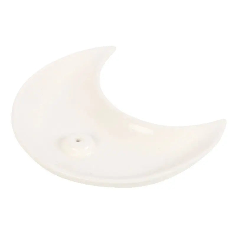Porte-encens en céramique en forme de croissant de lune blanc
