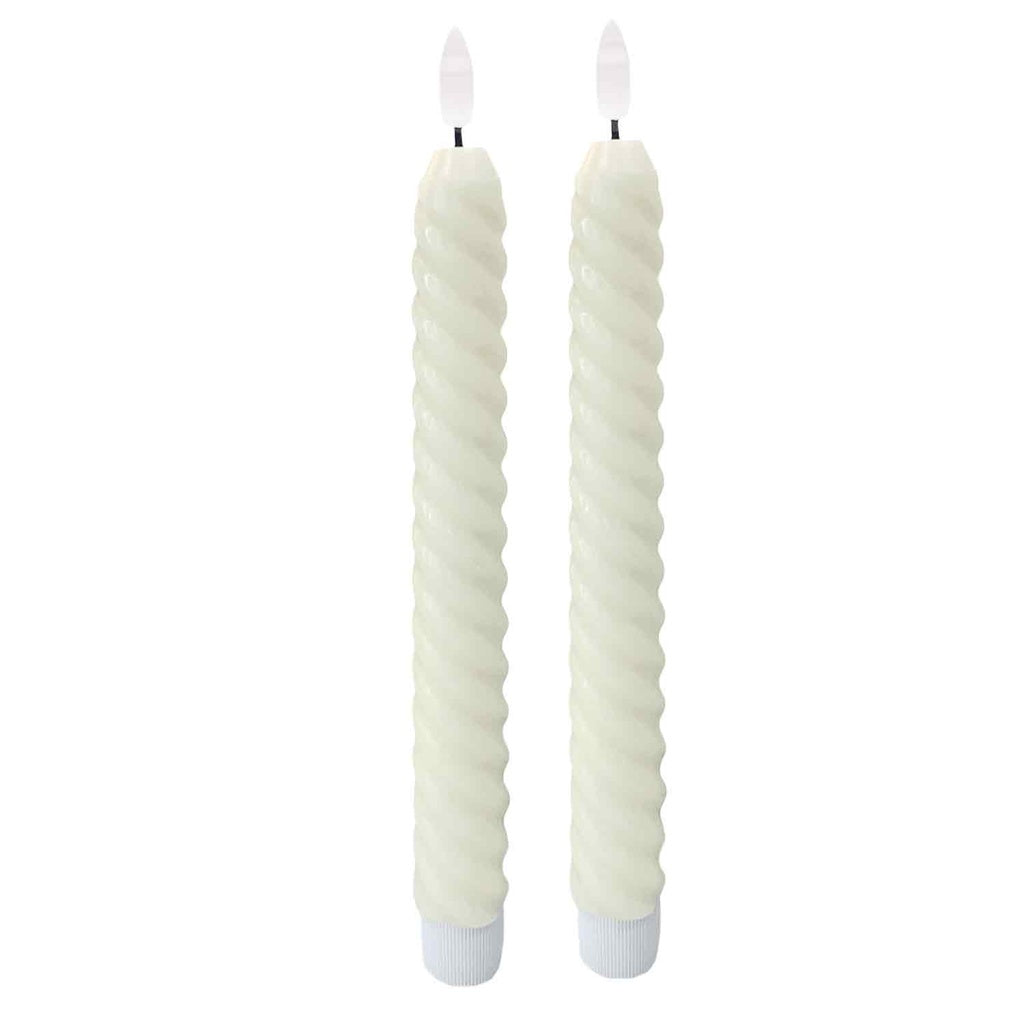 2 bougies LED Flambeaux cire naturelle ivoire D2,4 H25cm