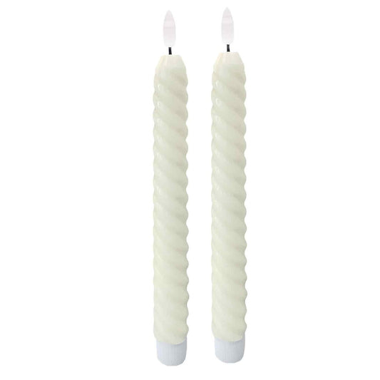 2 bougies LED Flambeaux cire naturelle ivoire D2,4 H25cm