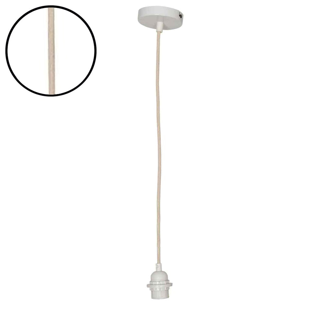 Suspension douille blanche 110cm câble coton blanc rosace
