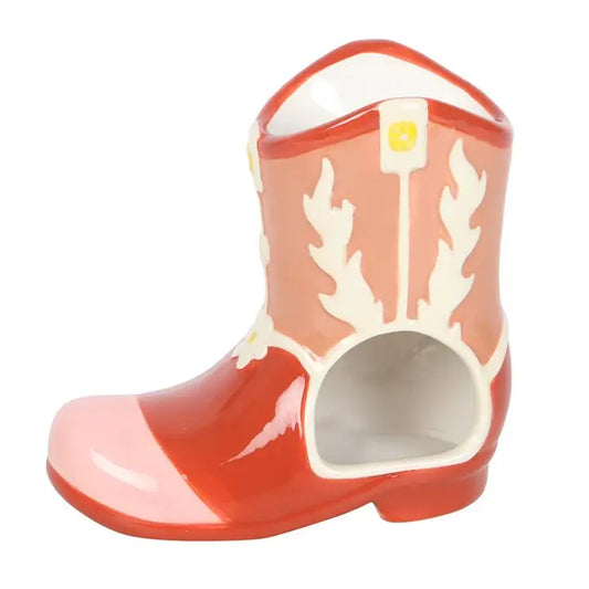 Brûleur d'huile et chauffe-cire en forme de botte de cow-boy rose