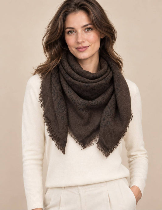 Foulard carre laine motif paisley Café