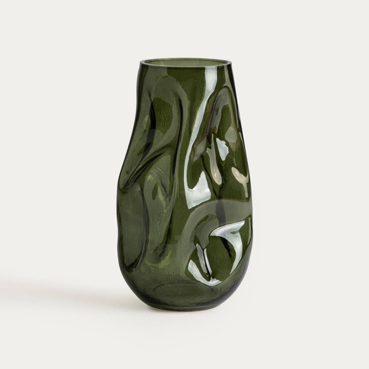 Vase | EVARA | verre vert cannelé | 16x27 cm