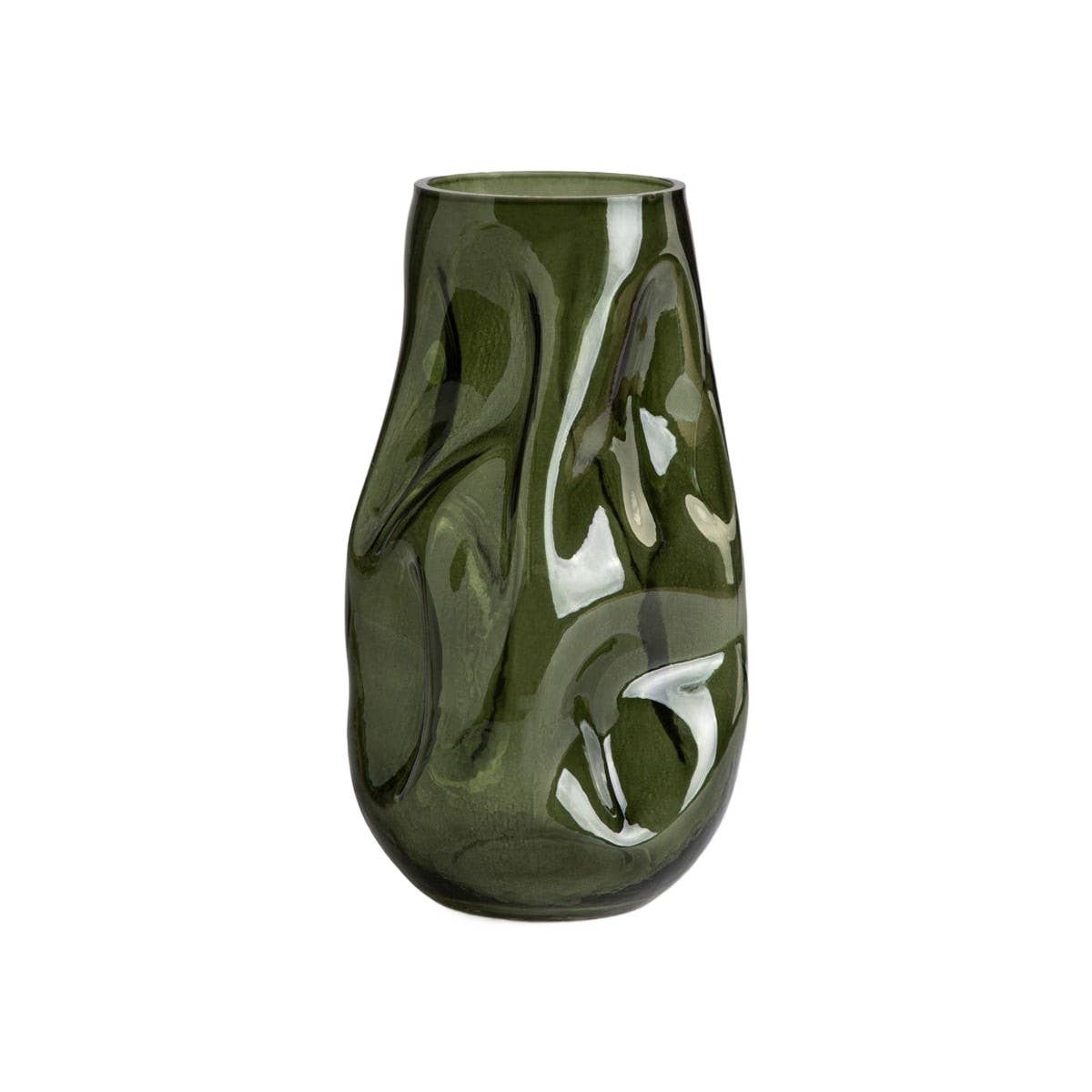 Vase | EVARA | verre vert cannelé | 16x27 cm