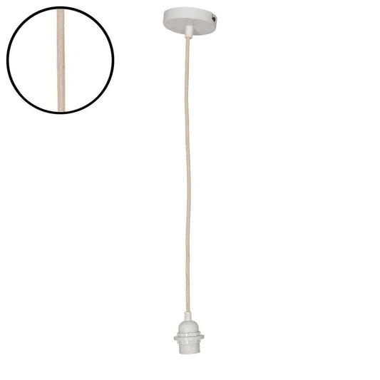 Suspension douille blanche 110cm câble coton blanc rosace