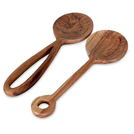 Couverts à salade martelé bois L25 P8 H1,5cm